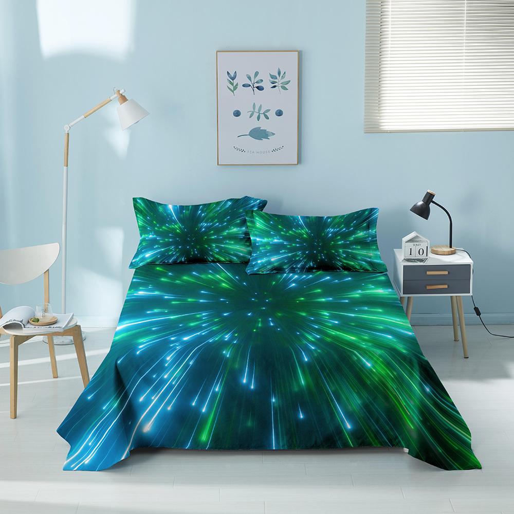 Colorful Geometric Bed Flat Sheet Printed Galaxy Bed Sheet Set With Pillowcase For Bedroom Luxury Queen King Honeycomb Bedspread