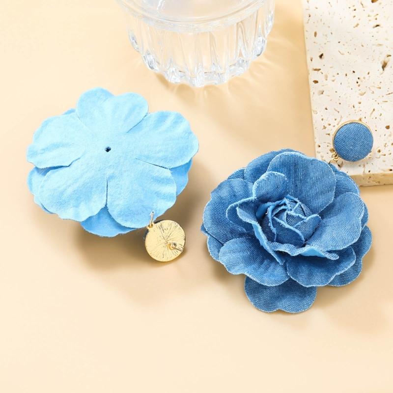 Orecchini Floreali Esagerati Fatti a Mano Orecchini Fiore di Rosa Eleganti Denims Fiori Orecchini Pendenti Gioiello Ornamento per Donne