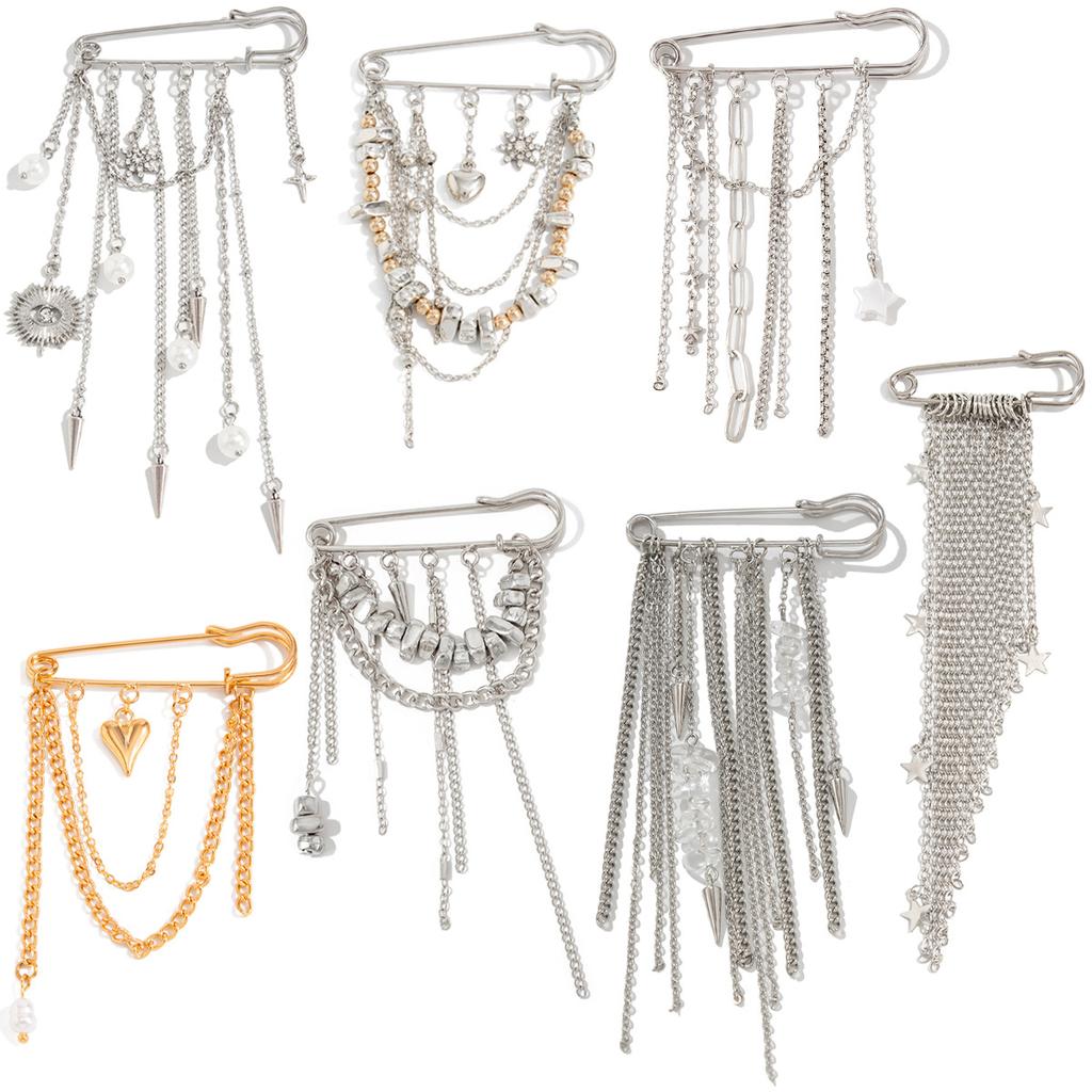 Metal Chain Fringed Pin Brooch, Design Gravel Rivet Pants Anklet Chain Shortened Decoration