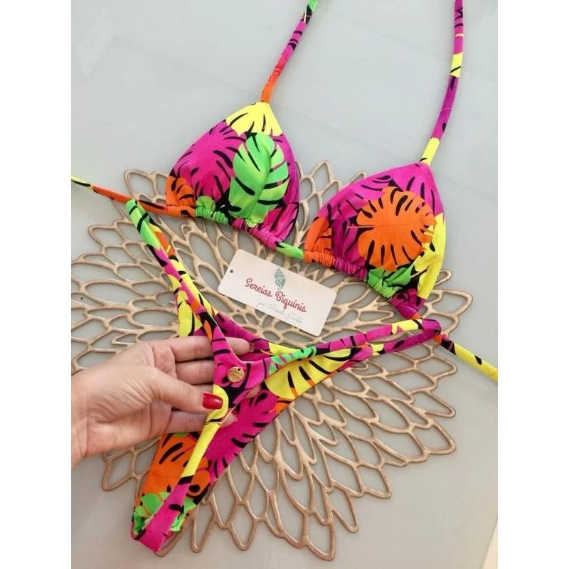 Druck Sexy Bikini Sets Neckholder Schnür-Tops Strings Strandstil Badeanzug Y2k Badeanzüge Damen Strandbekleidung