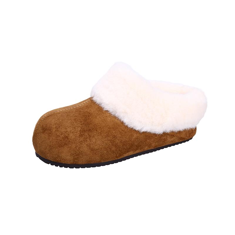 Women's Inside Heightening Low Heel Baotou Half-Drag Winter New Round Toe Scrub Fleece Warm Slippers