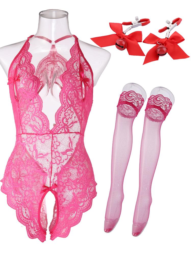 Nou în lenjerie sexy pentru femei Costume transparente Porno Teddy Babydoll Rochie din dantelă Lenjerie de corp de dimensiuni mari Lenjerie de dormit fără crotch