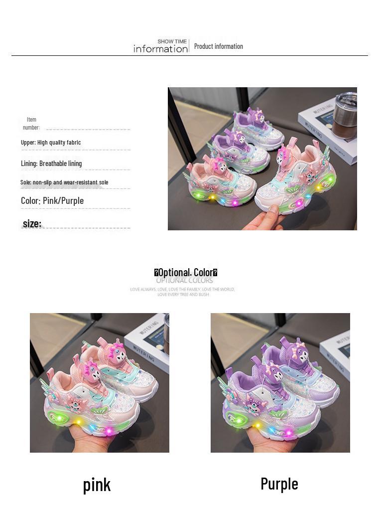 Girls' Cartoon Kuromi Light-Up Sneakers with Soft Sole (2024 Autumn)