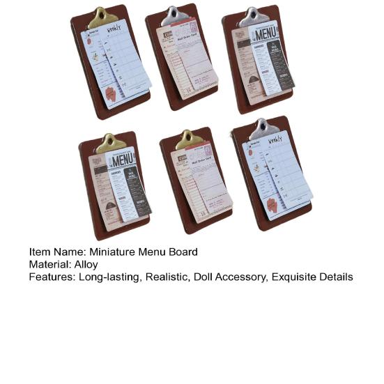 Miniature Menu Board Mini Clip Board with Menu Card Doll Accessory for 1/6 1/12 Doll Mansion Cafe Restaurant Scene