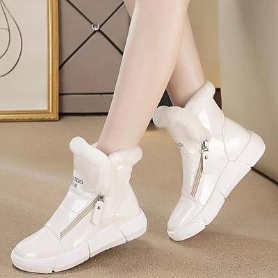 Women's Winter Fur Lined Snow Boots Outdoor Sports Warm Waterproof Leather Ankle Boots Comfortable Fleece Lined High Top Shoes With Zipper for Female