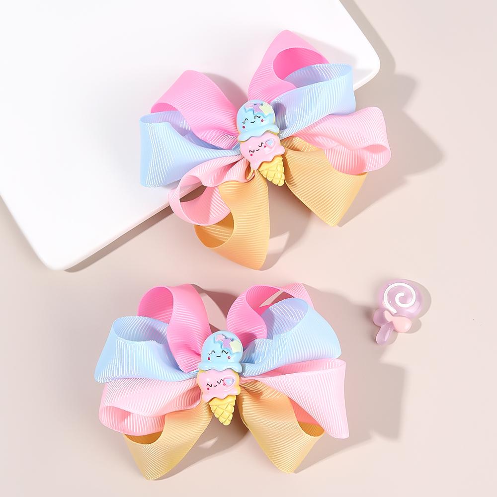 2Pcs Trendy Cartoon Ice Cream Hair Clips For Children Sweet Color-blocked Ribbon Hairpins Girls New Daliy Headwear Accessories