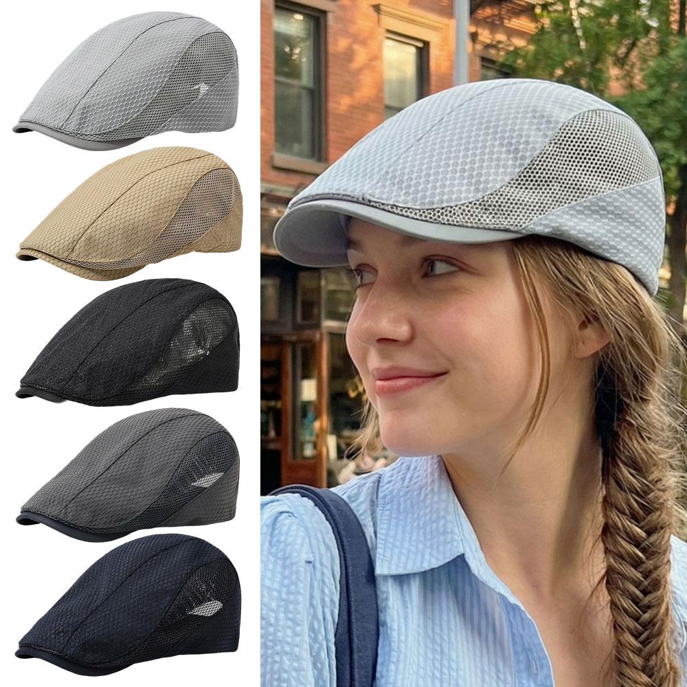 Summer Mesh breathable Newsboy Caps Solid Color Beret Hats Retro men and women Sun Protection Peaked Hat Adjustable ivy Flat Cap