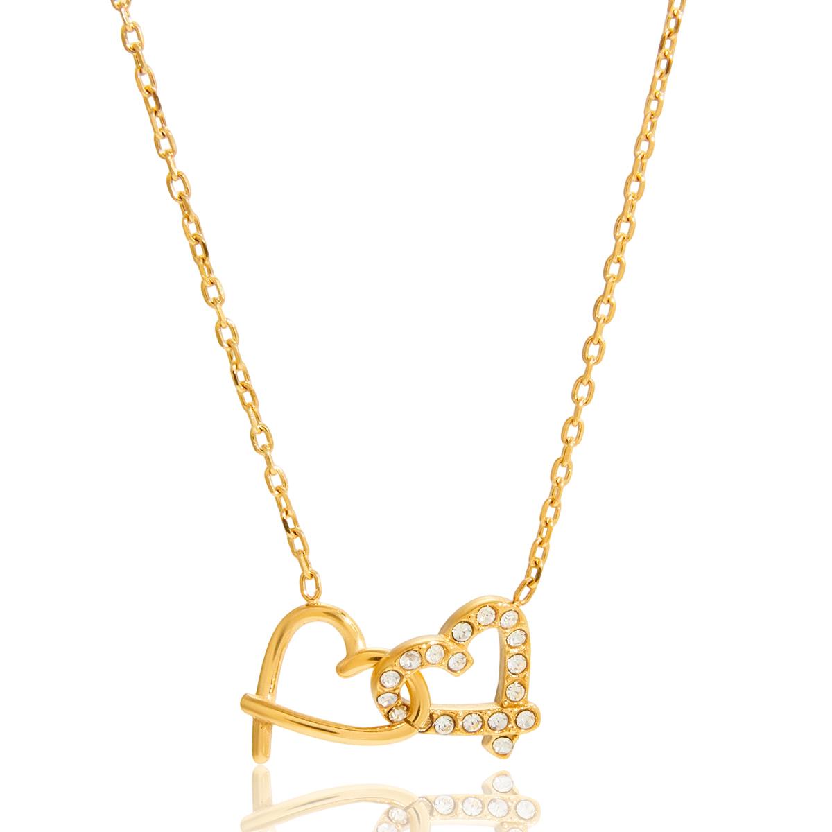 

Yori Shiny Cubic Zirconia Heart-shaped Interlocking Pendant Necklace Korean Style Delicate Fashion Jewelry Valentine s Day Gift