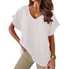 Summer New Short Sleeved V-neck Women T-shirt Solid Color Fashion Elegant Casual Office Blouse Plus Size Basic Loose Simple Tops Women's Clothing