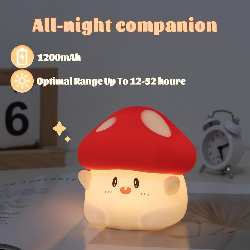 Hug Mushroom Lamp, Cute Mushroom Night Light, 2 Levels Dimmable Night, LED Squishy Night Light for Kids Sleep, Rechargeable Bedside Touch Silicone