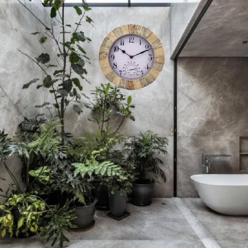 Stonegate Smart Garden Sandstone Wall Clock Thermometer Waterproof Outdoors