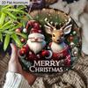 Panneau de Noël Plat en Aluminium 2D avec Motif Père Noël et Élan - Ornements Figurines Rustiques - Idéal pour Porte d'Entrée, Mur, Porche, Décoration de Fenêtre - Idéal