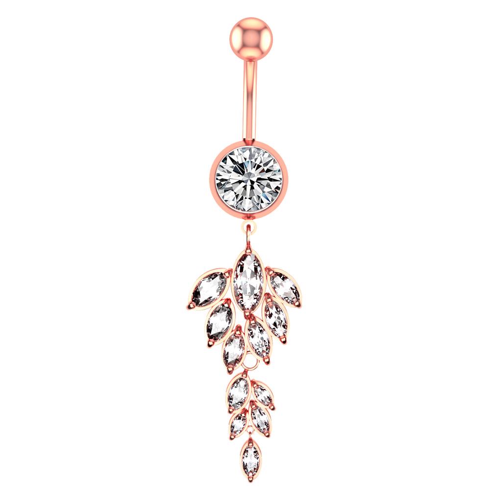 European and American Creative Leaf Zircon Belly Button Ring Jewelry