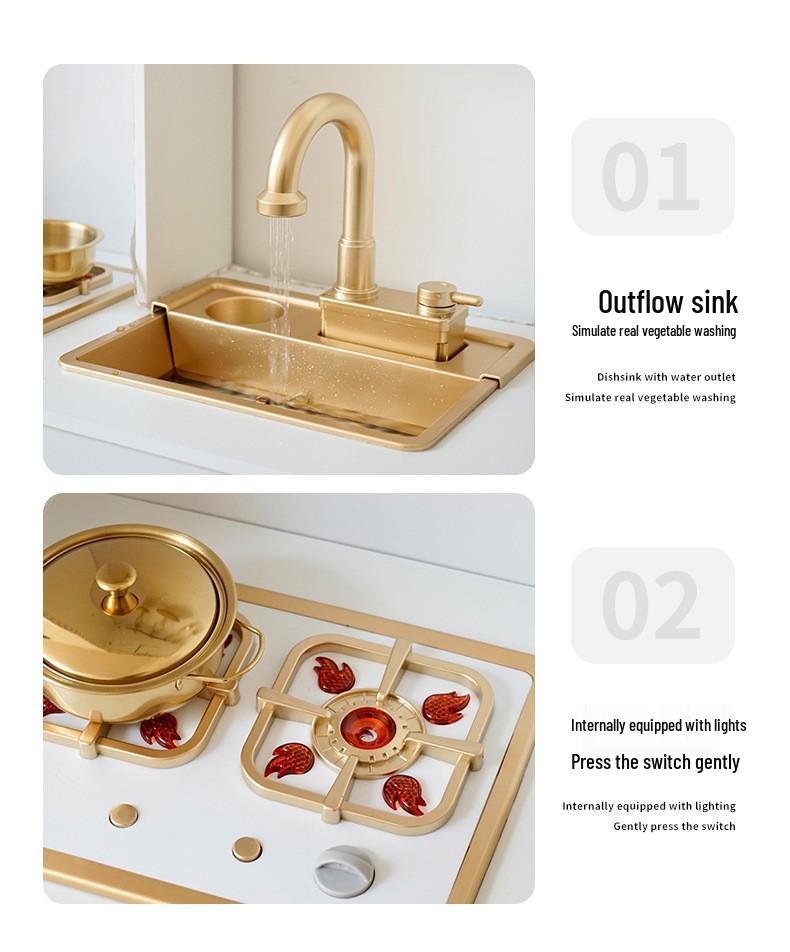Children's Pretend Play Kitchen Set with Lights and Sounds - Golden Cooking Spray with Water Feature for Ages 3-6