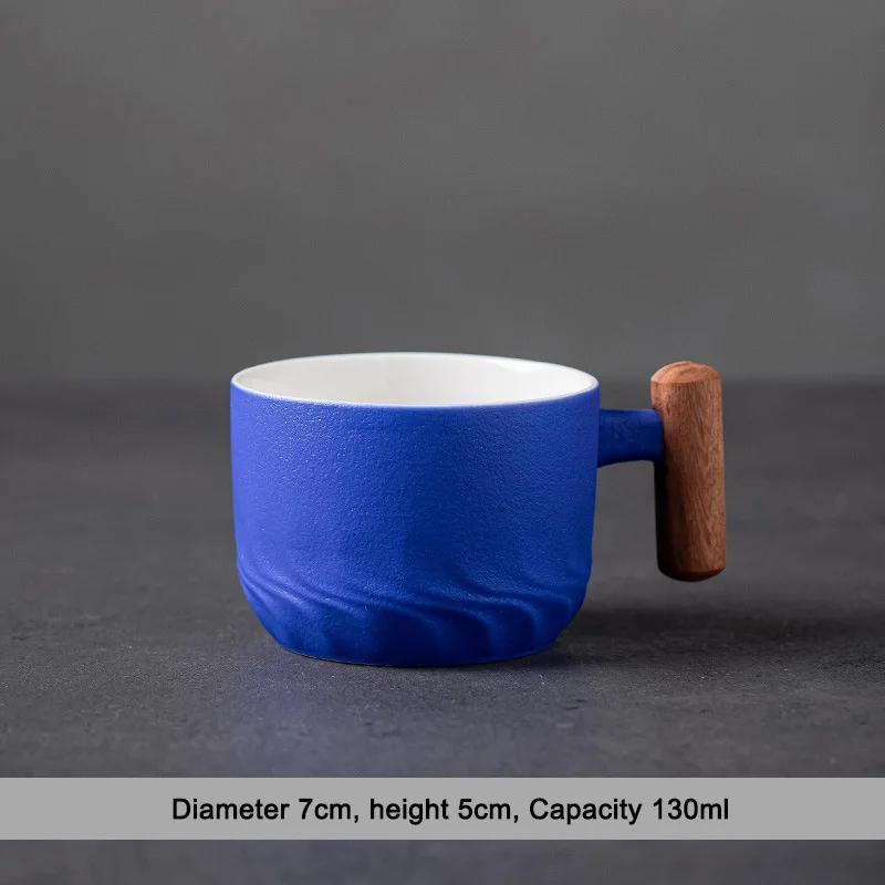 

130ML Ceramic Coffee Cup Saucer Set Wooden Handle Japanese Tea Cups Filter Home Water Mug Handmade Frosted Tea Coffee Cup Gift 130ml