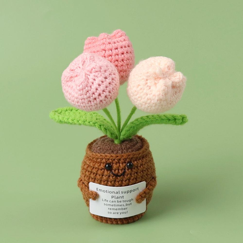 Lovely Heart-shaped Crochet Potted Mini Handwoven Plant Desk Bookshelf Decor Knitting Flowers Gift
