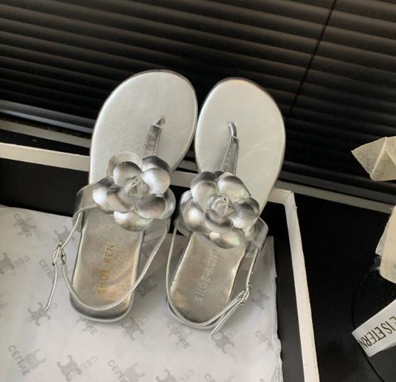 

Fashion Flip flops sandals women summer ladies shoes flower flip flops flat beach sandals designer sandals 35 серебряный