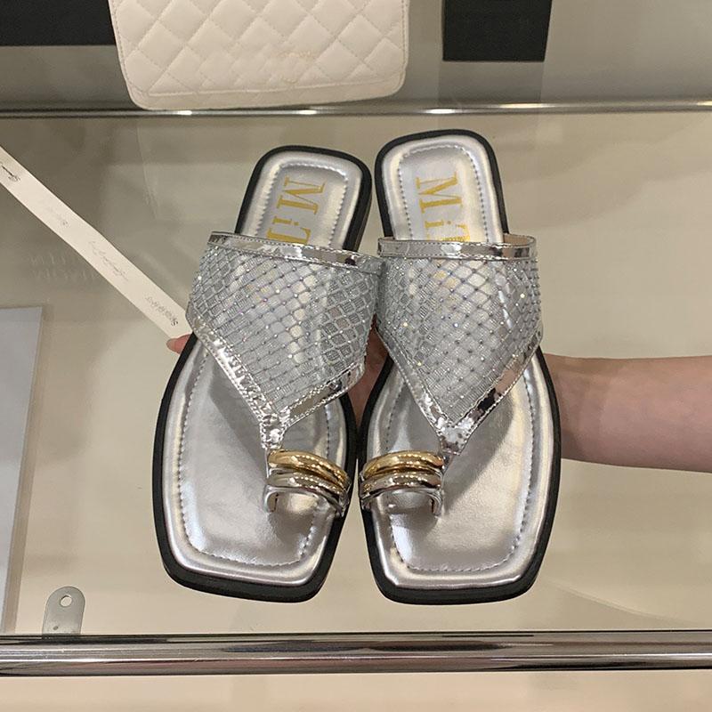 Fashion Fashion Metal Ladies Flats Slippers Sandals Shoes New In Summer Beach Slides Women Flats Slippers Shoes Female Flip flops