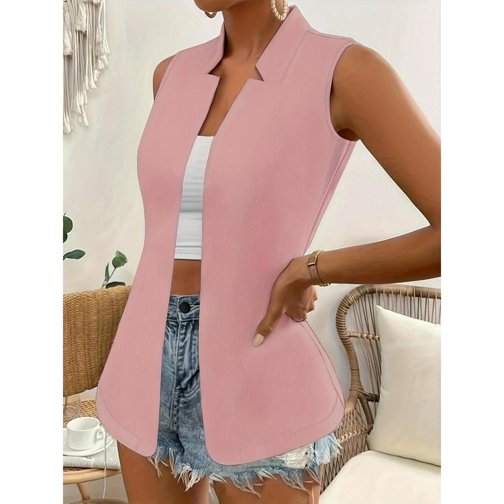 Solid Color Slim Fit Sleeveless Lapel Blazer Vest for Women, Commute Casual Versatile Elegant Waistcoat Cardigan