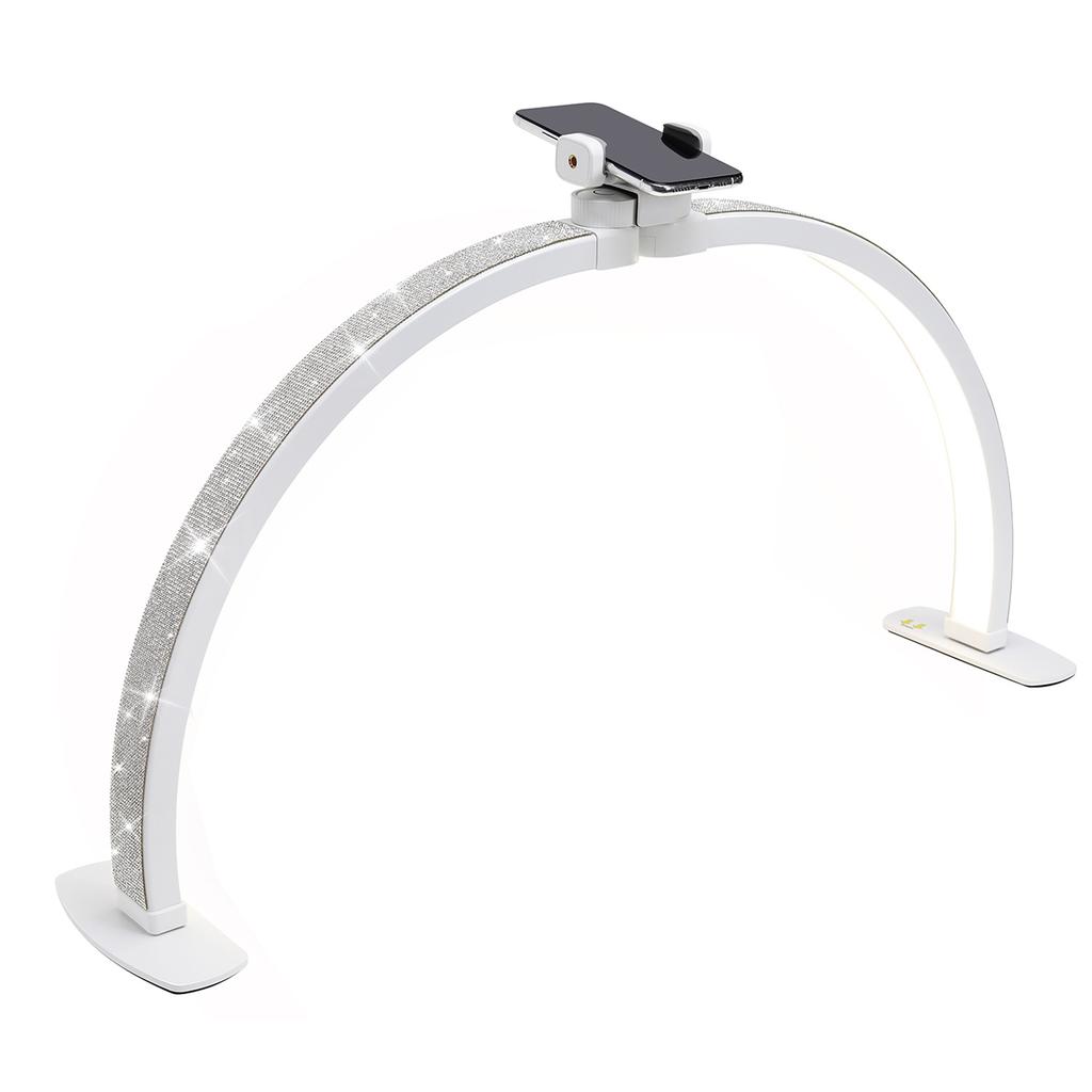 DianaBeauty Half Moon Light 35W Nail Desk Lamp U Shaped 364 LEDs Fill Light with Phone Holder Foldable Table Lamp for Nail Art