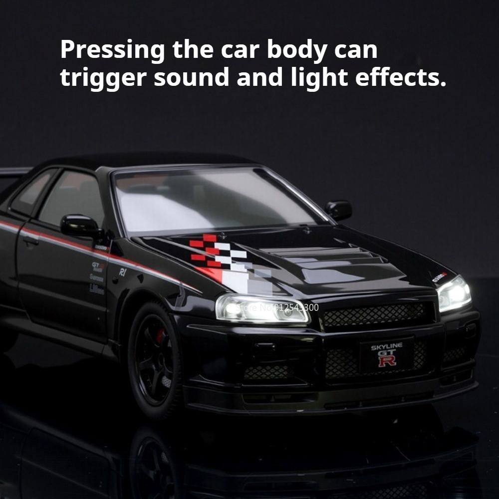 1:24 Scale GTR Sports Car Model Toy Music Light Pull Back Shock Absorption Miniature Supercar Models Toys for Children's Gifts