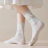 Women's Japanese Style Mid-Calf Cotton Lace Socks, Ruffle Edge, Polka Dot, Versatile for Spring to Autumn