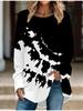 Plus Size Women Spring Render Printed Comfy Long Sleeve Round Collar T-shirt Casual Baggy Mid Length Tee Tops