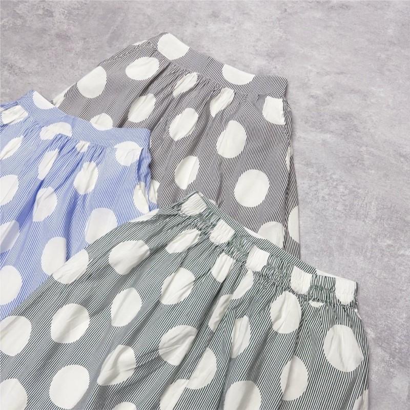 Johnature Japanese Polka Dot Stripe Skirts Women Summer Casual All Match Elastic Waist Women Skirts