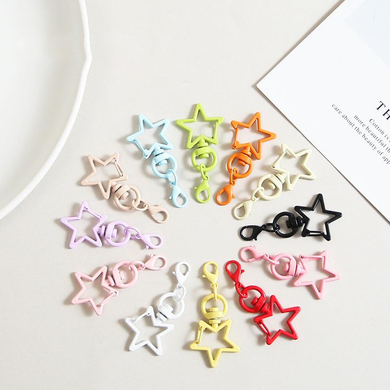 10Pcs Metal Colorful Five-Pointed Star Keychain Keyring Hooks With Lobster Clasp For Diy Craft Jewelry Making Keychain Supplies