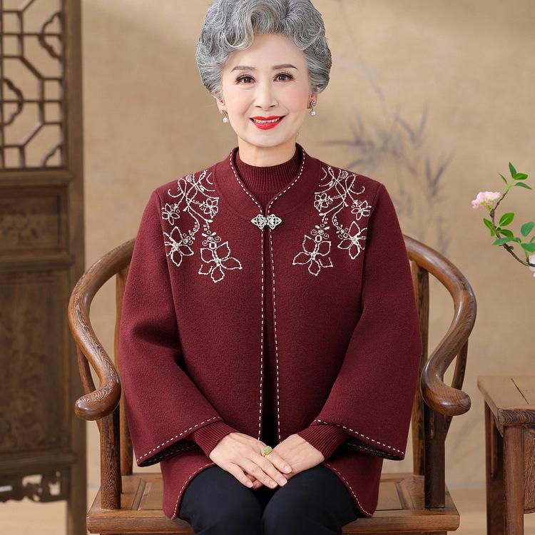 

Костюм для бабушки Осенний Набор из двух предметов Новый Кардиган для мамы Пожилые женщины Весенне-осеннее пальто Топ для пожилой леди 3XL