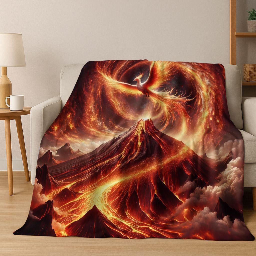 Colorful Rebirth Fire Phoenix Divine Bird Flannel Blanket,Warm and Cozy Soft Throw Blanket for Home Bedroom Bed Sofa Cover Kid
