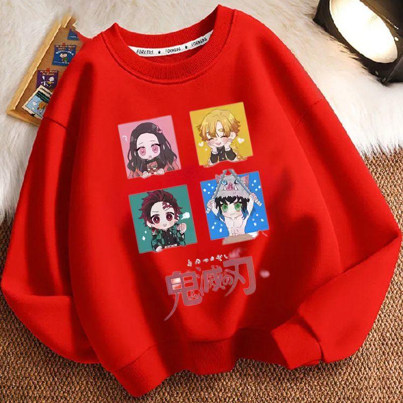 Children's Loose Demon Slayer Hoodie, Spring and Autumn Boys' and Girls' Casual Round-neck Coat