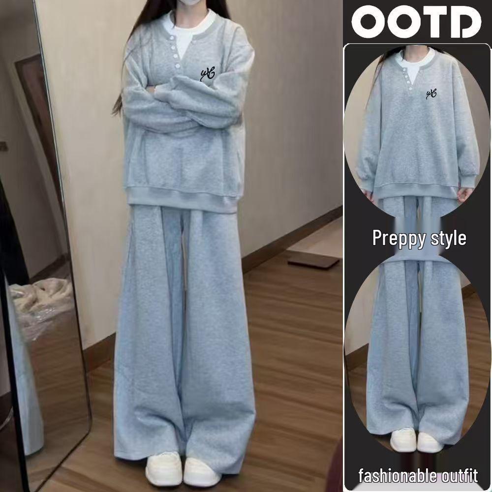 

Women s Korean Style Two-Piece Set: Hoodie & Wide-Leg Pants - Autumn/Winter Fashion OOTD Extra Large