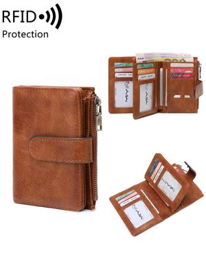 Damen Retro Geldbörse RFID Diebstahlschutz Kurze Geldbörse Handtasche Dreifach Faltbar Große Kapazität Kartenhalter Münzfach Ausweis Kreditkartenhalter Geldbörse