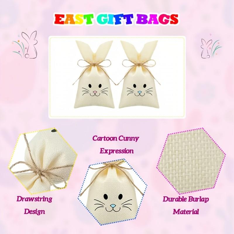 18PCS Easter Bunny Candy Gift Bags | Reusable Burlap Rabbit Bags with Twine, Perfect for Easter, Birthday