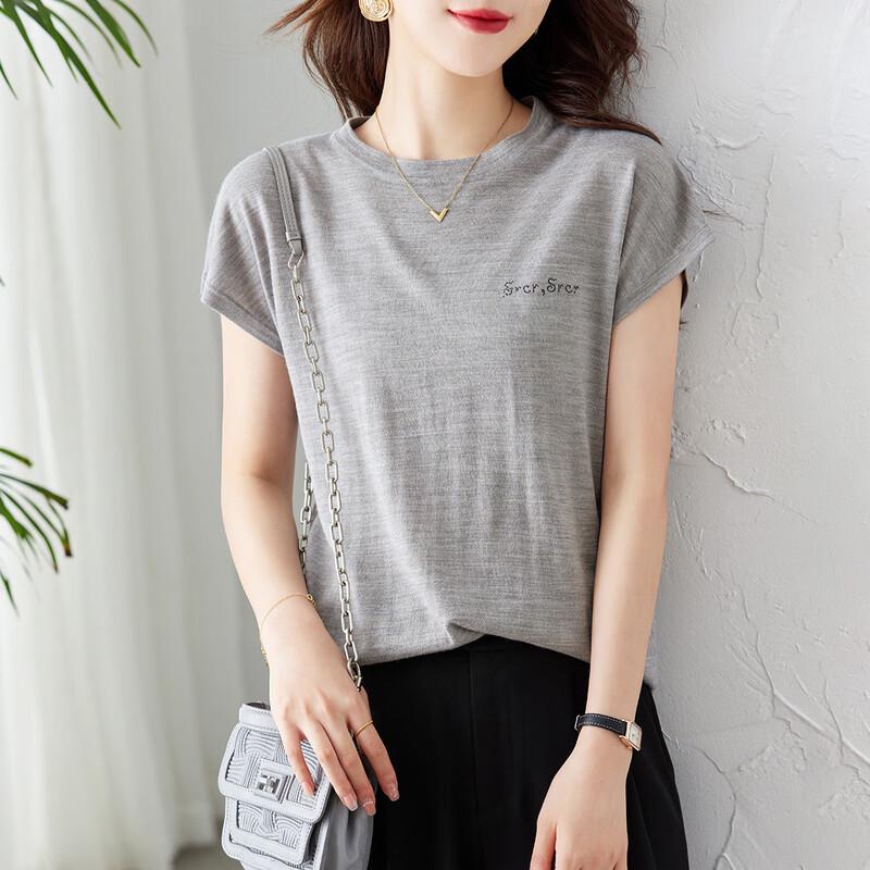 

Srcr Women s Lightweight Fine Wool Blend Short-Sleeve Knit T-Shirt XL