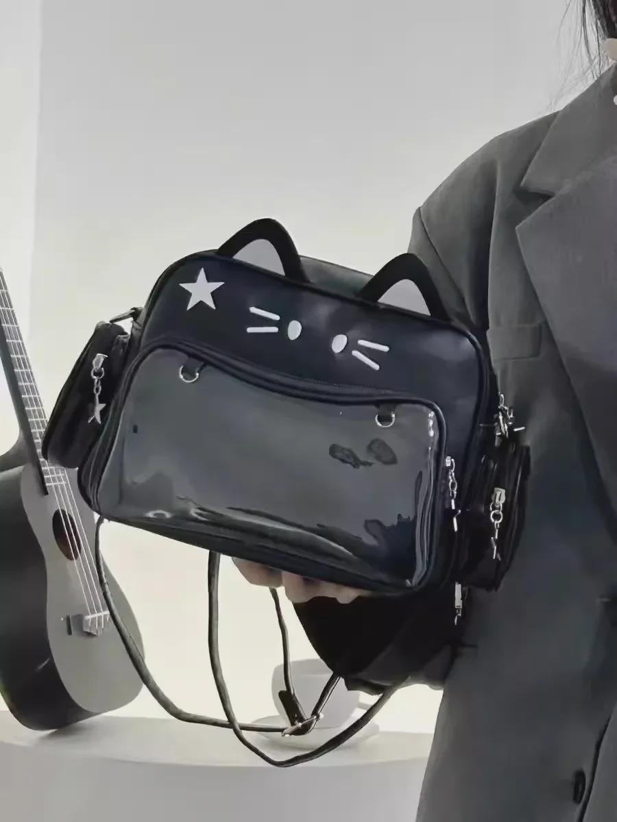 

Рюкзак через плечо Millennium Y2K с принтом кота и большой вместимостью 2024