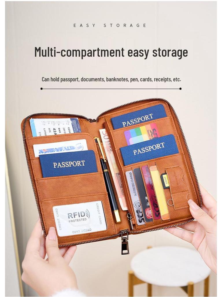 Anti-Theft RFID Zipper Passport Holder & Travel Wallet