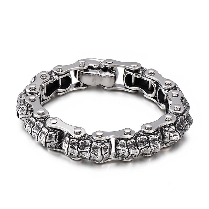 KALEN Skeleton Punk Stainless Steel Fashion Bracelets Bangles Skull Links Bracelet for Men 22 CM&Punk