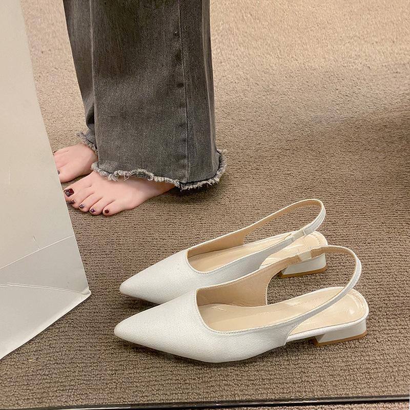 Fairy Wind Bag Head Sandals Female Low Heel Thick Heel Pointed Head Light Mouth Strap Rear Empty Single Shoes Gentle with Skirt Women's Shoes