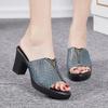 Fashion GKTINOO Fashion New Genuine Leather Slippers Anti-skid Summer High Heels Waterproof Rhinestone Sandals Mom Shoes For Outside