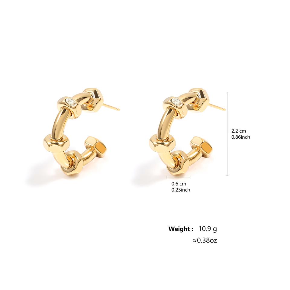 ZAKOL Personalized Nail Shape CC Earrings for Women New Fashion Punk Stainless Steel Hoop Earring Zircon Gift