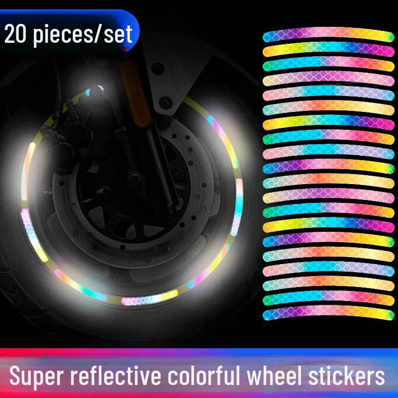 Colorful Reflective Wheel Stickers for Electric Motorcycles and Cars - Night Safety and Anti-Collision Enhanced Design