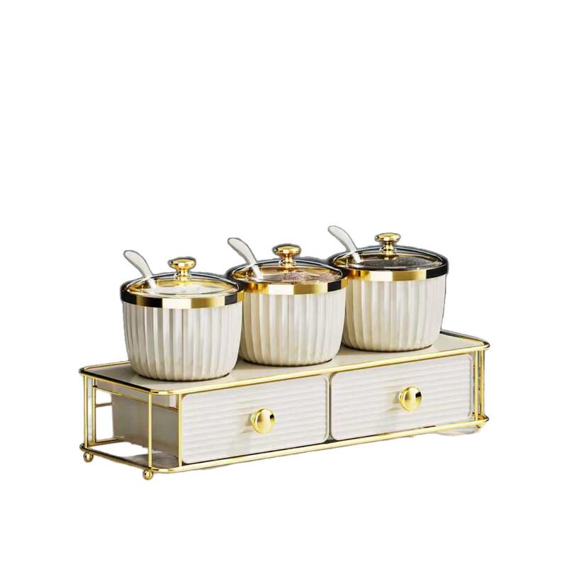 3-Compartment Spice Jar Set with Storage Rack