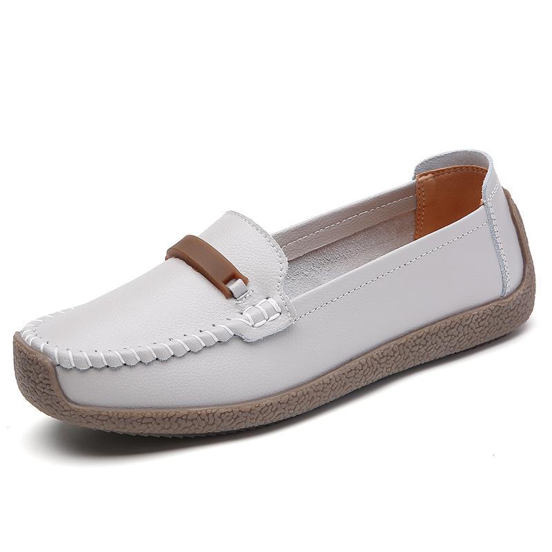 Spring and Summer Comfortable Soft-soled Mother Shoes Cowhide Beanie Shoes Flat-soled Lazy Nurse Shoes Single Shoes Women
