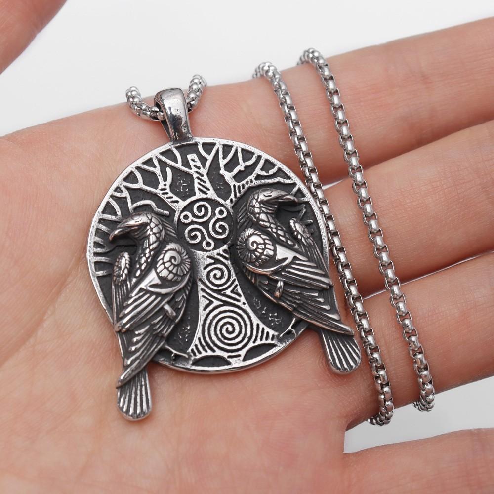 

Vintage Tree of Life Odin Crow Pendant Charm Men s Necklace Fashion Christmas Valentine s Day Gift Protector Jewelry Accessories серебряный