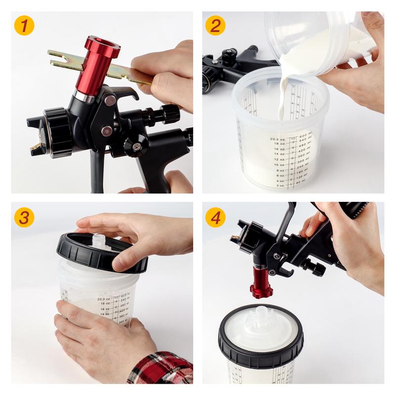 Upgrade Spray Gun Paint Mixing Cup H/O Quick Cup Spray Gun Tank 20.3oz/600ML Disposable Paint Cup with Spray Gun Cup Adapter