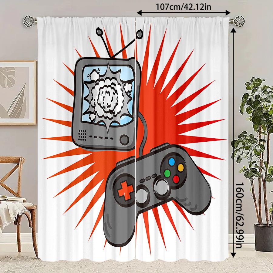 

2 Pieces Of Game Console Controller Pattern Printed Curtains, Bedroom And Living Room, Home Decoration, Room Decoration 14Wx39L(35x100CM)x2&Rod Pocket