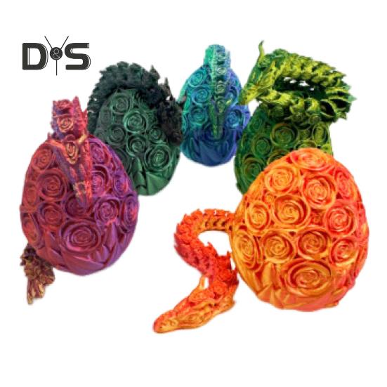 3D Printed Rose Dragon Articulated Dragon with Egg Flexible Rose Dragon with Movable Joints Desktop Stress Relief Toy for Home Office School