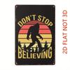 2D Flat Vintage Don't Stop Believing Metal Sign, Retro Sasquatch Sunset Wall Art, Distressed Home Decor